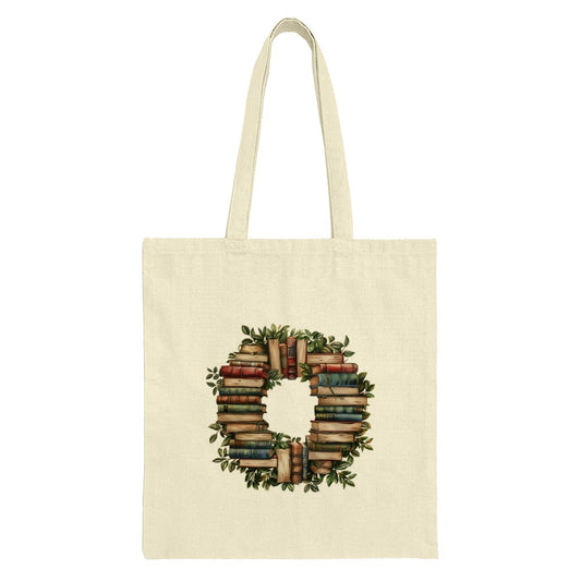 Book Wreath Tote Bag, Literary Gift, Book Lover Bag, Library Bag, Teacher Gift, Reading Bag, Unique Tote, Bookworm Tote, Gift for Reader - Tawshia
