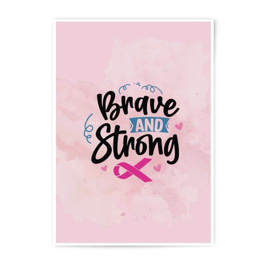 Brave and Strong Photographic Print, Breast Cancer Awareness Art, Inspirational Wall Decor, Hope Gift, Ribbon Support Print - Tawshia