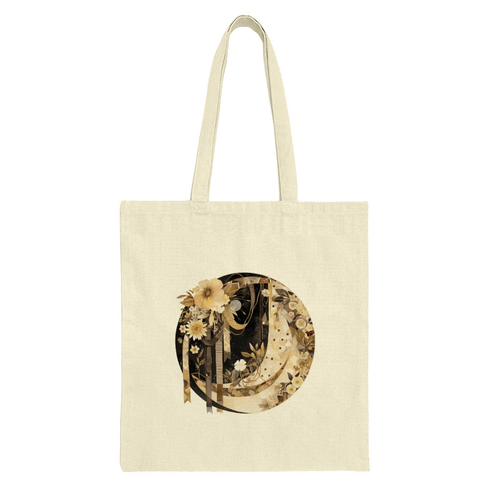 Celestial Floral Tote Bag, Crescent Moon Design, Stylish Everyday Bag, Unique Art Tote, Gift for Her, Aesthetic Shopping Bag, Trendy Tote - Tawshia