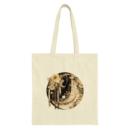 Celestial Floral Tote Bag, Crescent Moon Design, Stylish Everyday Bag, Unique Art Tote, Gift for Her, Aesthetic Shopping Bag, Trendy Tote - Tawshia