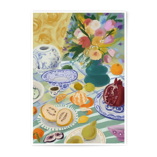 Floral Still Life Photographic Print, Fruit and Flowers Art, Kitchen Wall Decor, Colorful Tabletop Photo, Vibrant Painting - Tawshia