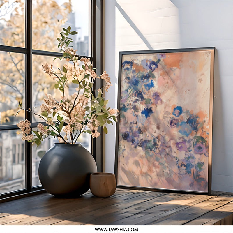 Floral Abstract Wall Art, Contemporary Flower Painting, Elegant Botanical Print, Modern Home Decor, Trendy Living Room Art - Tawshia