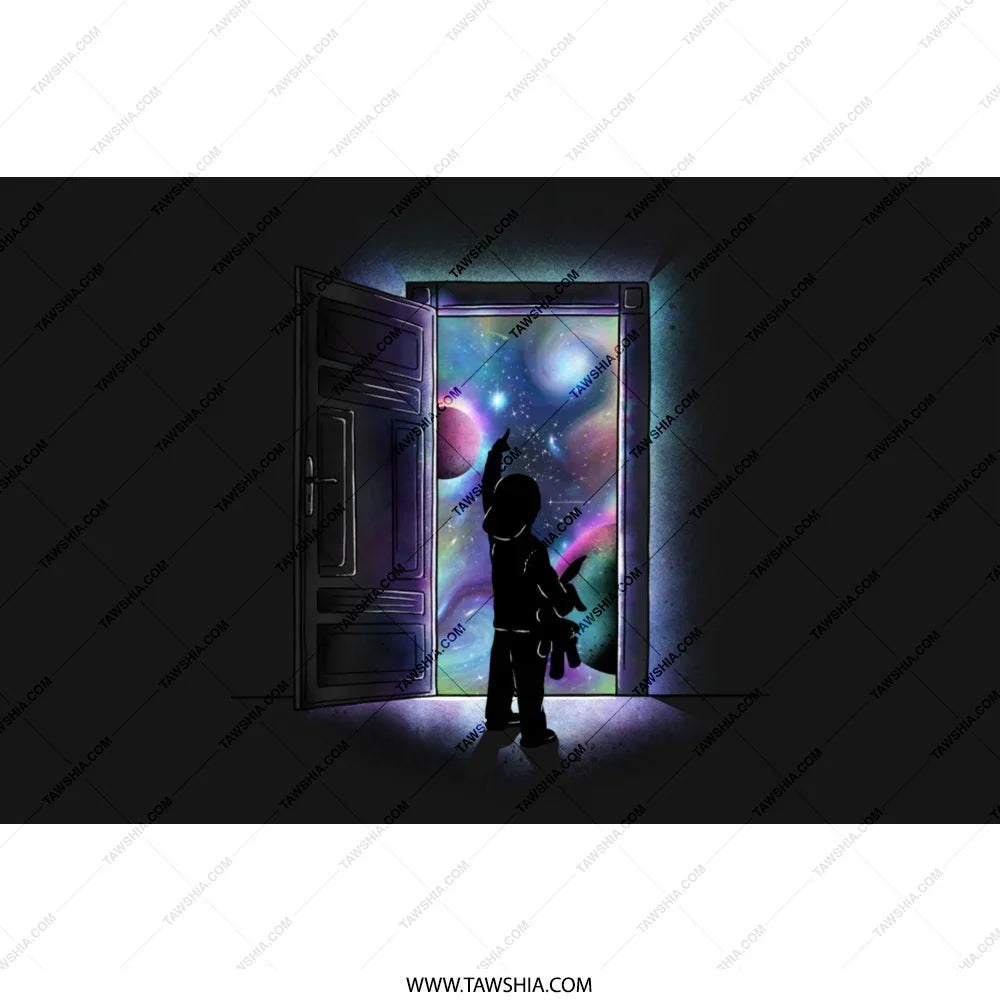 Entering Mysterious Galaxy Man Behind Door Art product