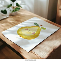 Cute Pear Photographic Print, Smiling Fruit Wall Art, Kids Room Decor, Playroom Art, Nursery Print, Food Art Print - Tawshia