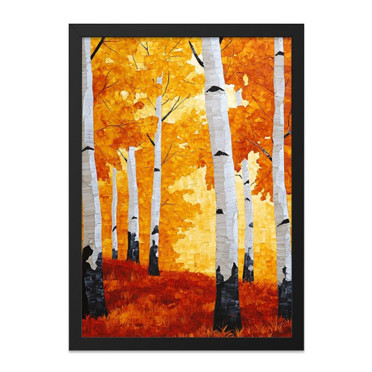 Autumn Birch Trees Wall Art, Fall Foliage Painting Print, Orange Landscape Decor, Seasonal Artwork, Nature Inspired Home Decor - Tawshia