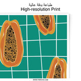 Papaya Pattern Photographic Print, Tropical Fruit Art, Kitchen Decor, Teal Background, Food Print, Modern Art, Trendy Wall Art - Tawshia