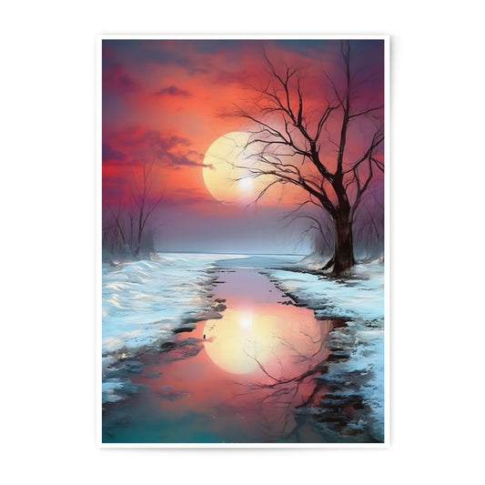 Winter Sunset Reflection Photographic Print, Snowy Landscape Art, Colorful Sky Fine Art Print, Nature Wall Decor, Scenic Photography - Tawshia
