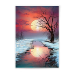 Winter Sunset Reflection Photographic Print, Snowy Landscape Art, Colorful Sky Fine Art Print, Nature Wall Decor, Scenic Photography - Tawshia