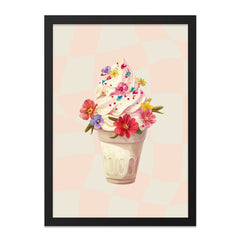 Floral Ice Cream Framed Wall Art, Sweet Treat Print, Foodie Decor, Kitchen Art, Dessert Lover Gift, Black Frame Artwork, Home Decor - Tawshia