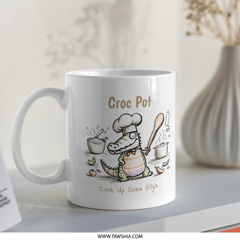 Cute Crocodile Chef Croc Pot Design White Mug product