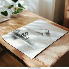 Mountain Photographic Print, Japanese Ink Art Print, Landscape Wall Art, Zen Decor, Asian Art, Minimalist Art, Nature Photography - Tawshia