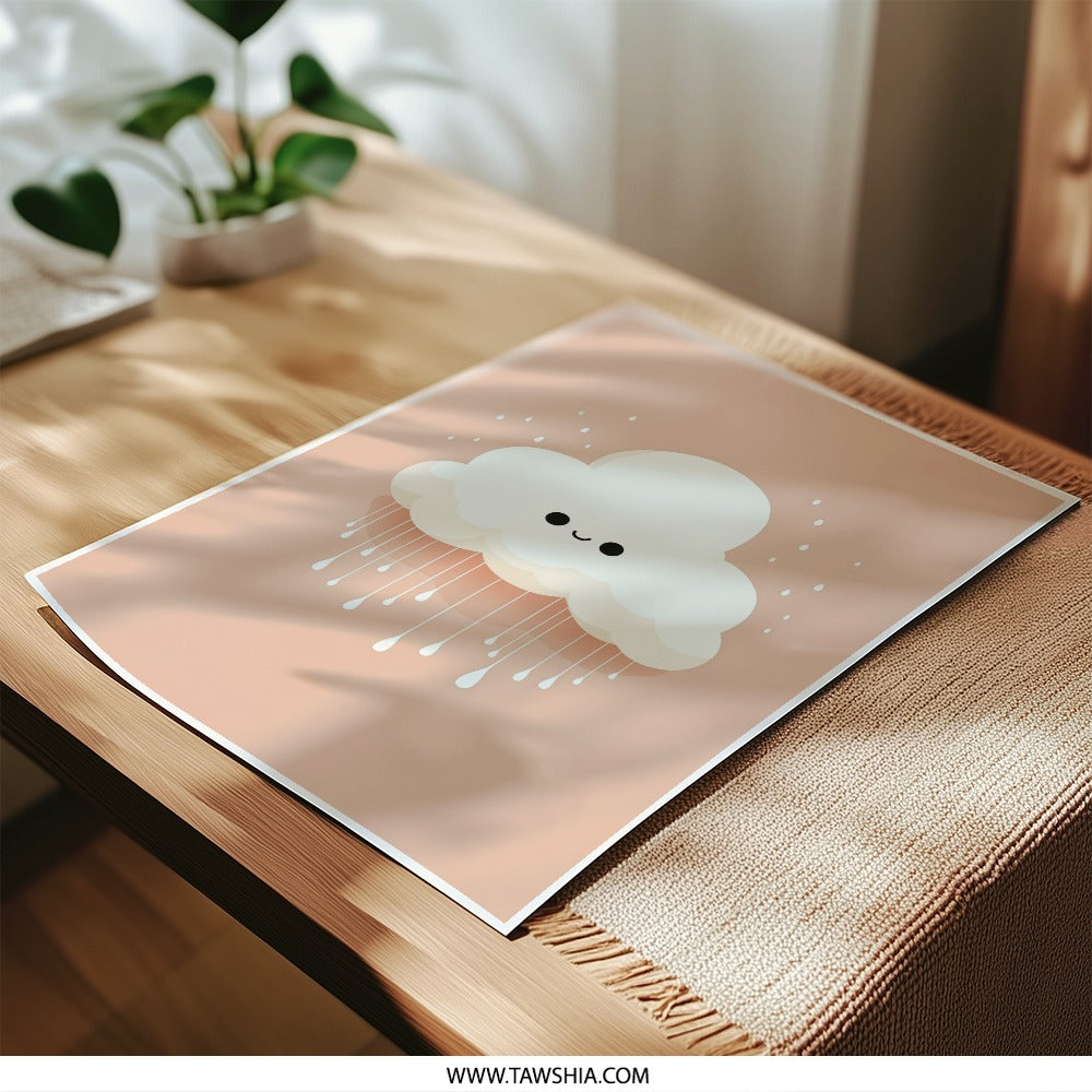 Cute Cloud Photographic Print, Nursery Art Print, Whimsical Decor, Weather Illustration, Smiling Cloud, Kids Room Decor, Pastel Art - Tawshia