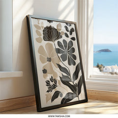 Floral Wall Art, Neutral Flower Print, Botanical Art Print, Modern Floral Decor, Beige and Black Flower Wall Decor, Minimalist Flower Design - Tawshia