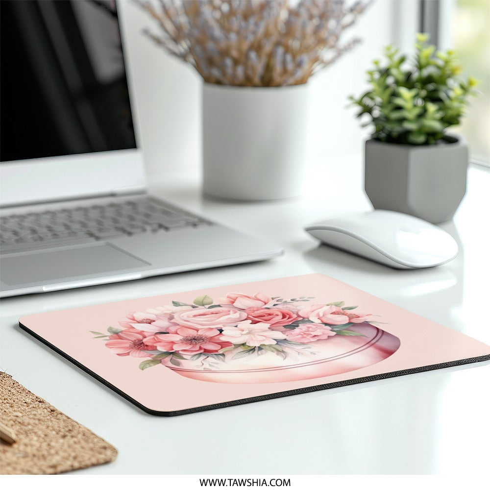 Floral Mouse Pad, Pink Rose Mousepad, Flower Mousepad, Botanical Art, Office Decor, Cute Desk Accessory, Desk Mat, Pastel Pink Gift Idea - Tawshia