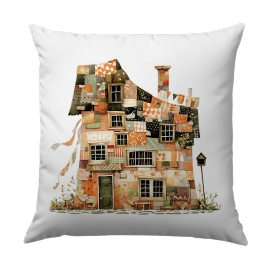 Quilted House Pillow, Whimsical Home Decor, Cozy Cottage Design, Colorful Patchwork House, Unique Throw Pillows, Accent Pillows - Tawshia