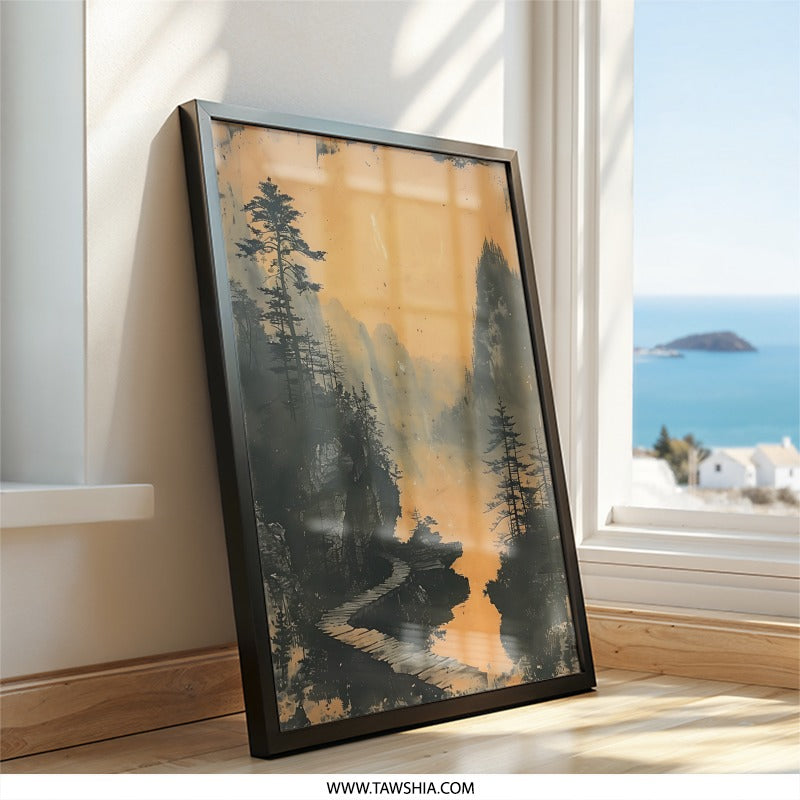 Misty Mountain Wall Art, Landscape Print, Nature Scene Wall Decor, Mountain Scenery, Path Art, Home Decor, Serene Artwork, Atmospheric Art - Tawshia