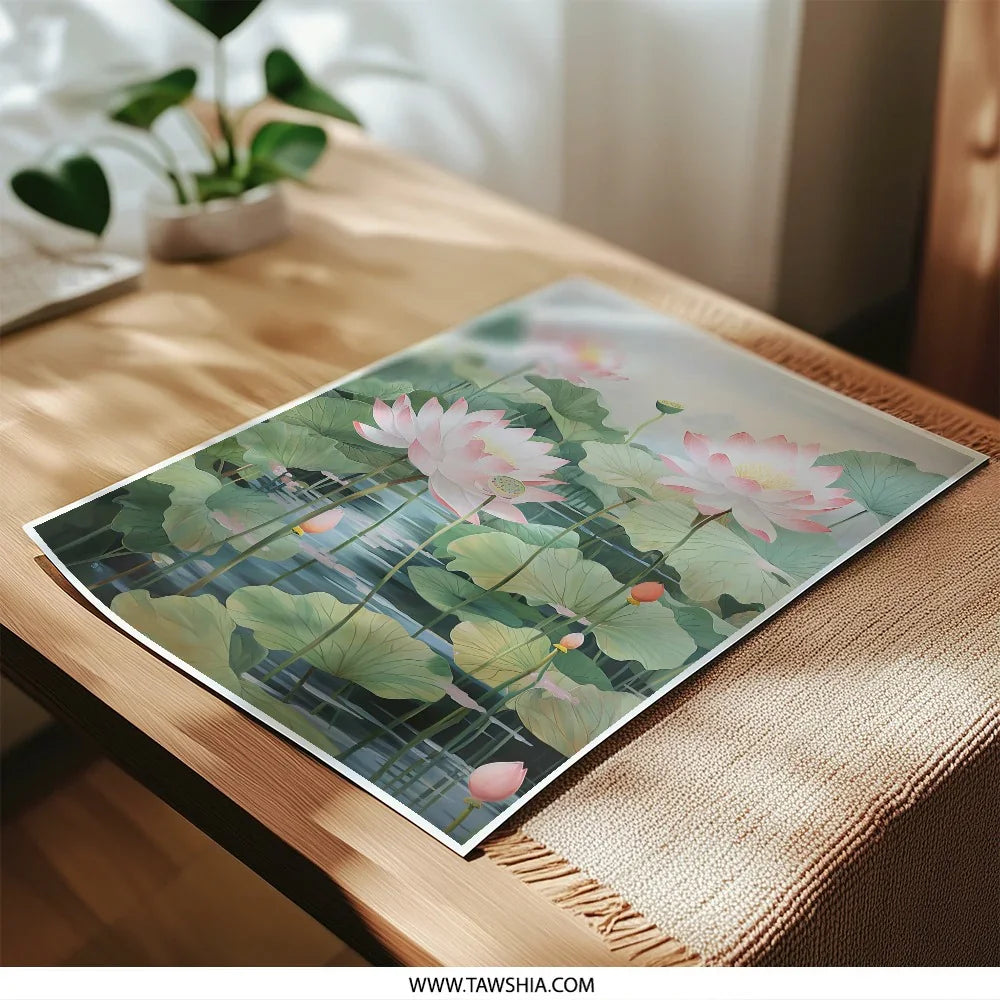 Pink Lotus Flower Photographic Print, Floral Wall Art, Botanical Decor, Serene Water Garden, Nature Fine Art, Elegant Home Decor - Tawshia
