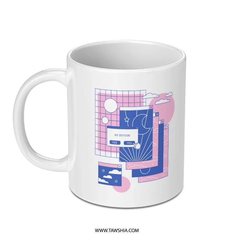 Go Outside Design with Clouds and Grid Mug product