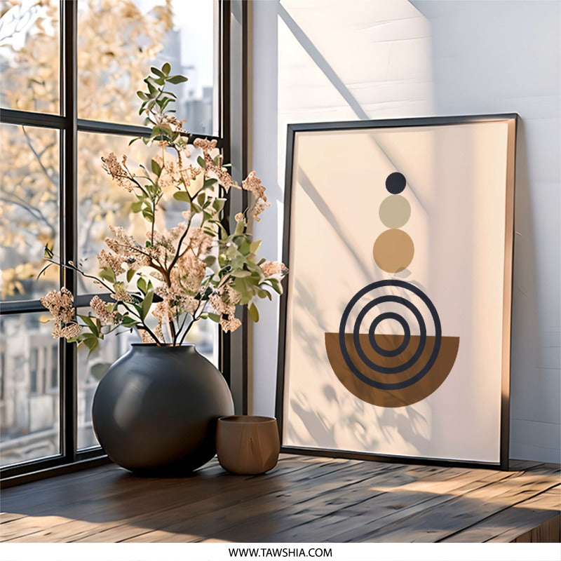 Minimalist Geometric Wall Art, Modern Abstract Print, Circle Art, Neutral Tone Poster, Contemporary Home Decor, Stylish Artwork - Tawshia