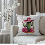 Cactus Pillow, Pink Cowboy Hat, Floral Pillow, Southwestern Decor, Desert Pillow, Western Theme, Home Decor, Throw Pillow, Decorative Pillow - Tawshia