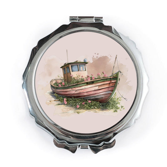Floral Boat Art Mirror, Watercolor Boat Artwork, Compact Mirror, Pocket Mirror, Nautical Gift, Artistic Mirror, Gift for Her, Boat Lover - Tawshia