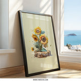 Sunflower Framed Wall Art, Floral Art Print, Botanical Art, Nature Artwork, Living Room Decor, Flower Still Life Painting, Gift Idea - Tawshia