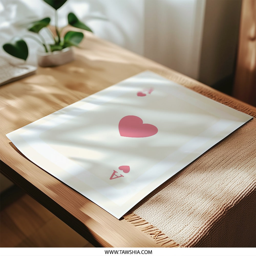 Ace of Hearts Photographic Print, Playing Card Art, Minimalist Wall Decor, Card Game Art, Pink Heart Print, Gamer Gift Idea - Tawshia