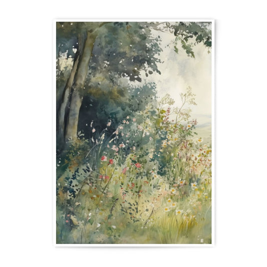 Floral Meadow Photographic Print, Watercolor Landscape Art, Wildflower Field Painting, Botanical Wall Decor, Nature Scene, Summer Decor - Tawshia