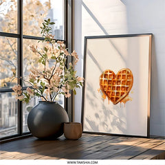 Heart Waffle Wall Art, Foodie Print, Breakfast Lover Gift, Kitchen Decor, Sweet Treat Art, Whimsical Home Decor - Tawshia