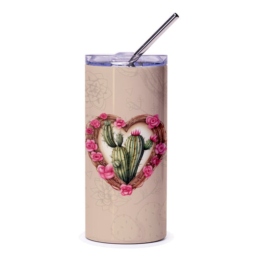 Cactus Tumbler, Floral Heart, Desert Decor, Plant Lover Gift, Succulent Tumbler, Southwestern Style, Unique Drinkware - Tawshia