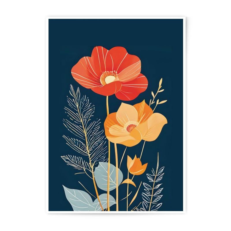 Floral Photographic Print, Poppy Flower Wall Art, Botanical Home Decor, Modern Art Print, Flower Illustration, Orange and Red Floral - Tawshia