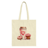 Coffee Donut Cupcake Tote Bag, Watercolor Design, Sweet Treats, Food Lover Gift, Everyday Bag, Valentines Day Gift, Unique Tote Bag - Tawshia