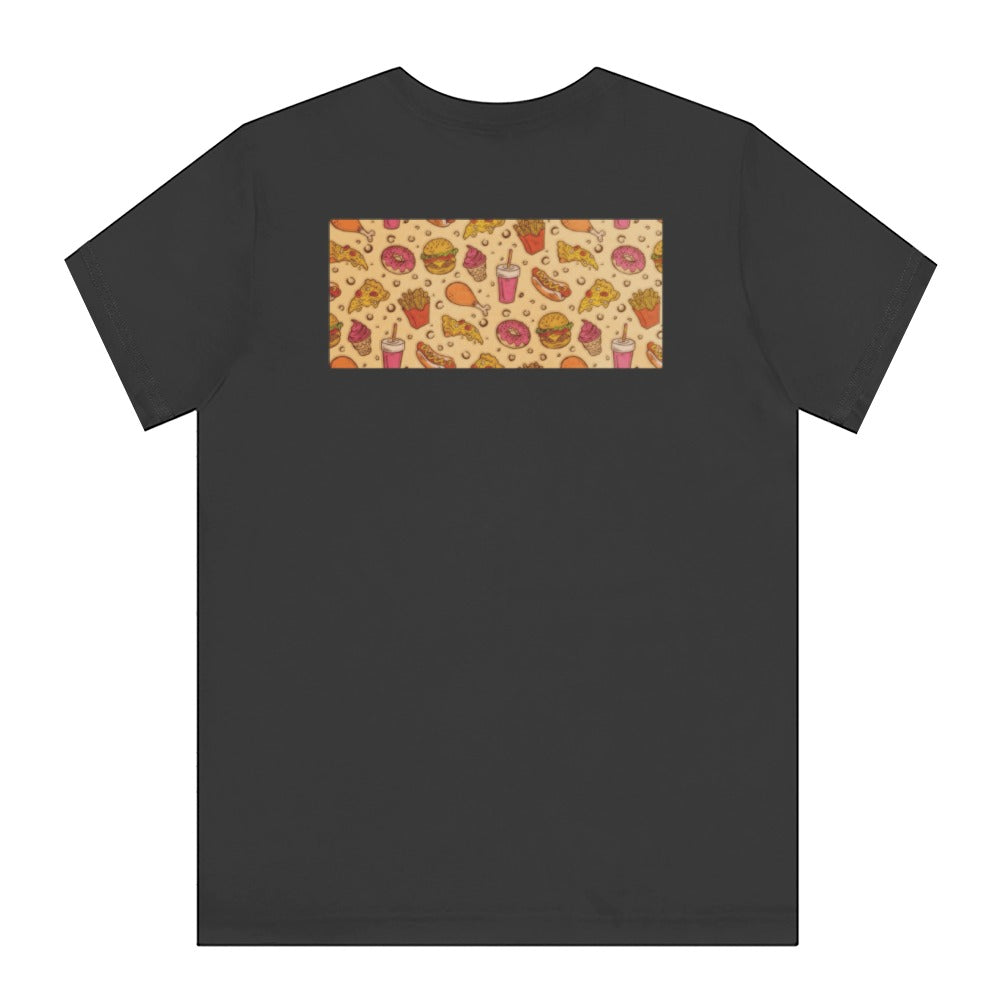 Fun T-shirt with Colorful Pizza and Cat Pattern product type
