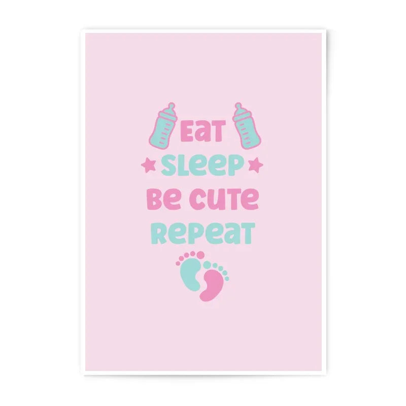 Baby Photographic Prints, Nursery Wall Decor, Eat Sleep Be Cute Repeat, Pink and Blue Art, Baby Room Prints, Baby Shower Gift Prints - Tawshia