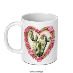 Heart Cactus Mug, Floral Cactus Gift, Succulent Mug, Botanical Mug, Plant Lover Gift, Desert Mug, Cute Mug, Coffee Mug, Tea Cup - Tawshia