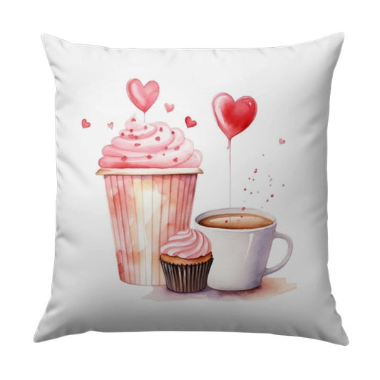 Cupcake Coffee Pillow, Watercolor Dessert Accent Pillow, Heart Balloons Home Decor, Sweet Treat Throw Pillow, Valentines Day Gift - Tawshia