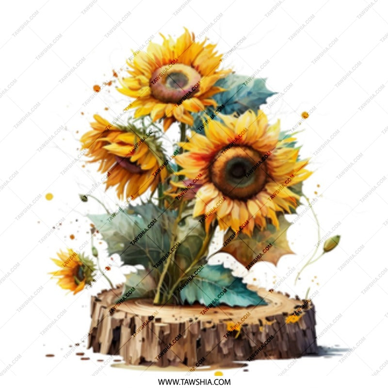 Sunflower Mug, Watercolor Floral Mug, Rustic Wood Slice Art, Coffee Mug, Tea Cup, Gift for Her, Flower Lover Gift, Unique Design Mug - Tawshia