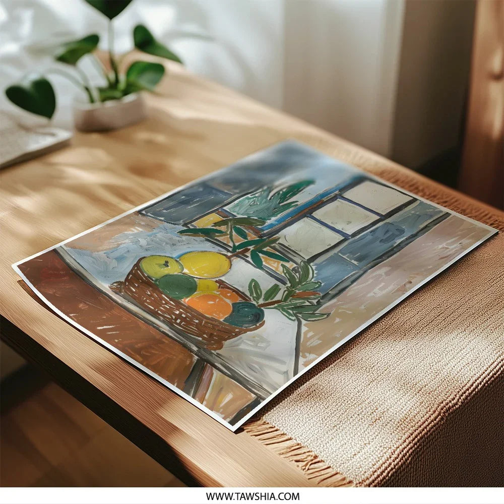 Fruit Basket Photographic Print, Window Still Life, Colorful Home Decor, Impressionist Art Print, Kitchen Wall Art - Tawshia