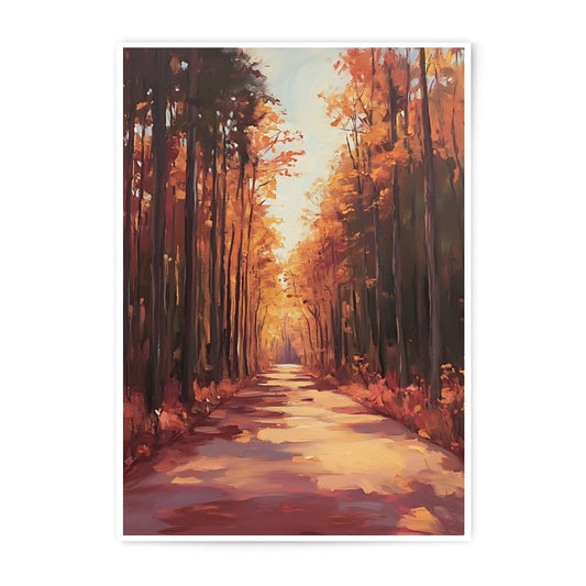 Autumn Forest Photographic Print, Fall Landscape Art, Golden Road Photography, Nature Wall Decor, Seasonal Home Accent - Tawshia
