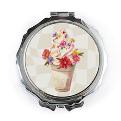 Floral Ice Cream Pocket Mirror, Cute Compact Mirror, Sweet Treat Pocket Mirrors, Unique Gift Idea, Designer Mirror, On the Go Mirror - Tawshia