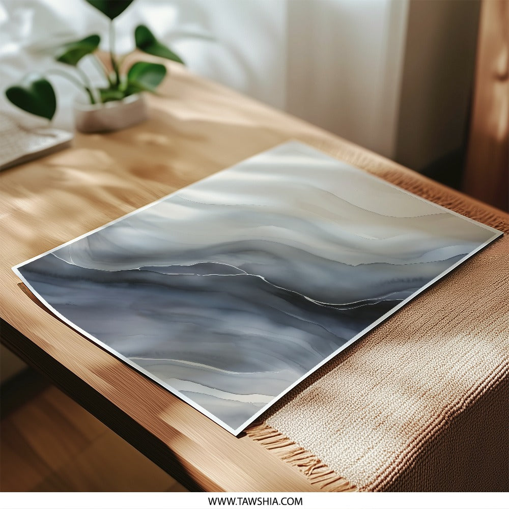 Abstract Photographic Print, Grey and White Fluid Art, Modern Home Decor, Wall Art Print, Minimalist Design, Calming Art, Unique Gift Idea - Tawshia