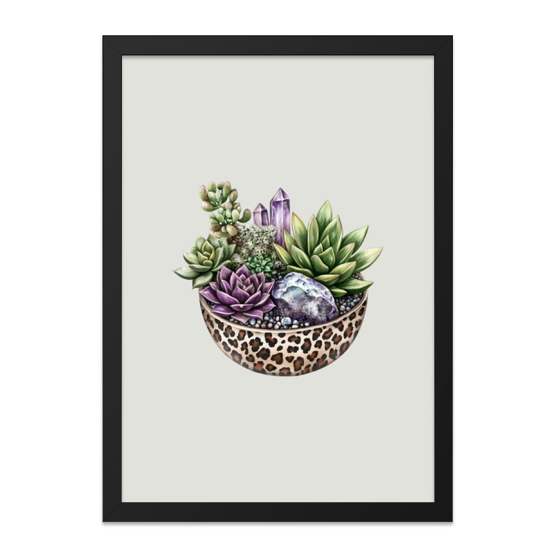 Succulent Wall Art, Crystal and Succulent Print, Leopard Bowl Wall Decor, Boho Home Decor, Modern Wall Art Print - Tawshia