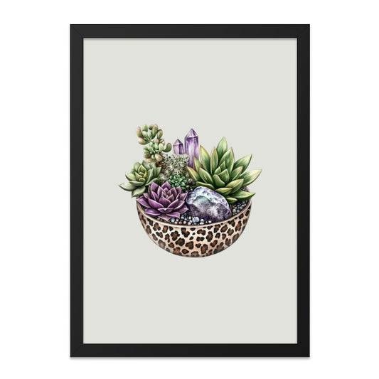 Succulent Wall Art, Crystal and Succulent Print, Leopard Bowl Wall Decor, Boho Home Decor, Modern Wall Art Print - Tawshia
