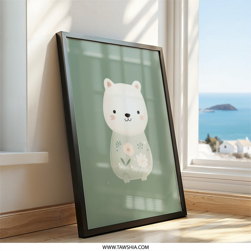 Floral Bear Wall Art, Cute Animal Print, Nursery Decor, Baby Room Art, Kids Wall Decor, Pastel Artwork, Woodland Creature Art - Tawshia