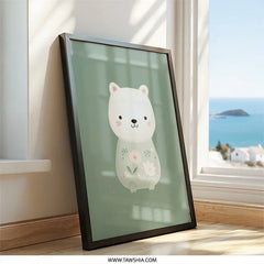 Floral Bear Wall Art, Cute Animal Print, Nursery Decor, Baby Room Art, Kids Wall Decor, Pastel Artwork, Woodland Creature Art - Tawshia