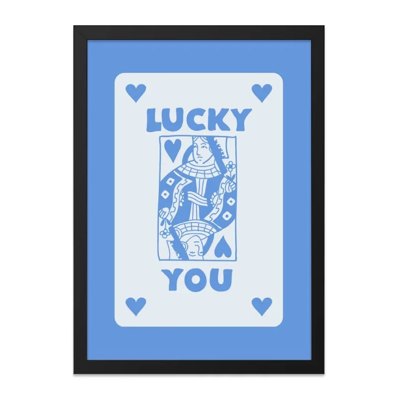 Lucky You Playing Card Wall Art, Queen of Hearts Print, Unique Blue Home Decor, Trendy Wall Hanging, Card Lover Gift - Tawshia