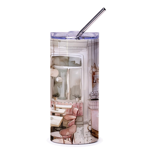 Cozy Cafe Tumbler, Watercolor Art Tumbler, Coffee Shop Tumbler, Unique Drinkware, Gift for Coffee Lovers, Artistic Tumbler - Tawshia