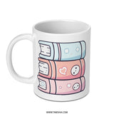 Cute Books Mug, Stacked Books Mug, Reader Gift Mug, Book Lover Mug, Kawaii Books Mug, Pastel Book Mug, Coffee Mug for Bookworms - Tawshia