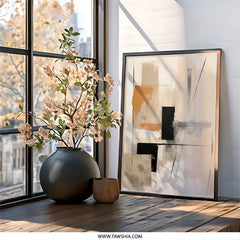 Abstract Wall Art, Modern Art Print, Geometric Shapes Painting, Beige Black Wall Decor, Contemporary Wall Art, Housewarming Gift, Wall - Tawshia