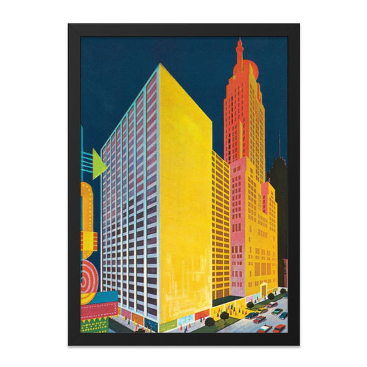 Retro Cityscape Wall Art, Vintage Building Print, Mid Century Modern Decor, Urban Architecture Artwork, Colorful City Poster - Tawshia